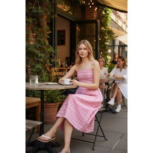 Ciao Lucia Lareina Hot Pink Seersucker Gingham Midi Dress Size L NWT